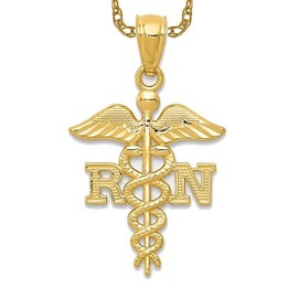 IceCarats 10K Solid Yellow Gold Registered Nurse Caduceus Paramedic Rn Doctor Medical Student Nursing Symbol Necklace Chain Pendant Charm 24.34mm Only