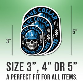 Blue Collar Stickers Funny Blue Collar Working Class Cool Vinyl Stickers, Weather-Resistant Sticker for Water Bottles, Laptop, Window, Car Size 4"