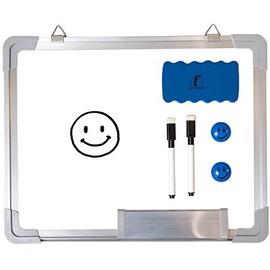 Whiteboard Set - Small Dry Erase Board 15 x 12" with 1 Magnetic Dry Eraser, 4 Dry Wipe Markers and 4 Magnets - Mini White Wall Hanging Message Scoreboard for Home Office Desk (15x12" Landscape)