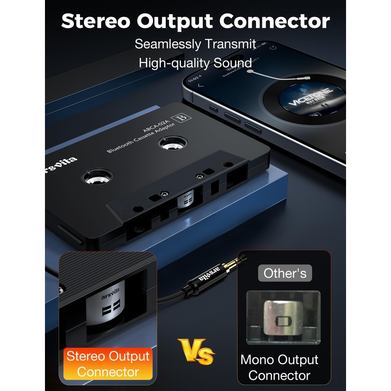 arsvita Car Audio Cassette to Aux Adapter, 5.1 Bluetooth Receiver