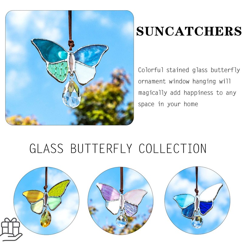 H&D HYALINE & DORA Indoor Butterfly Tiffany Style Stained Glass