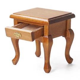 Odoria Dollhouse Side Table Miniature: 1/12 Scale End Table Bedside Table - Mini Table for Living Room Bedroom - Tiny French Country Furniture Wood with Drawer Brown
