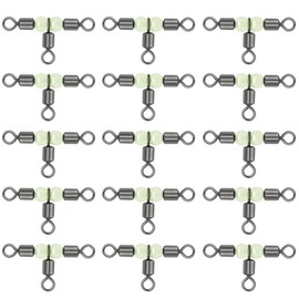 50pcs 3 Way Swivels T Shape Cross Line Barrel Triple Swivels with Luminous Beads Fishing Ball Bearing Swivels for Sea Fishing Connecting Device (7#)