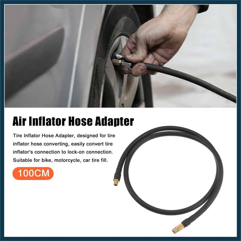 TUCKBOLD 100cm Car Tire Inflator Extension Hose Adapter Black Copper