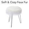 BIRDROCK HOME Round Faux Fur Foot Stool Ottoman - White