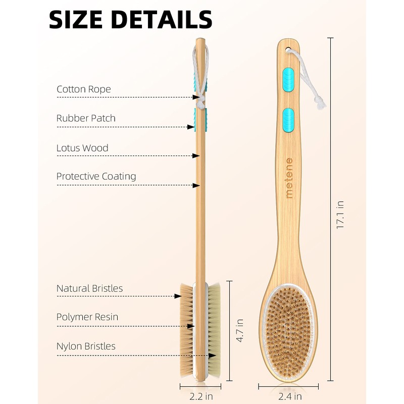 Metene 2 Pack Shower Brush with Soft and Stiff Bristles,