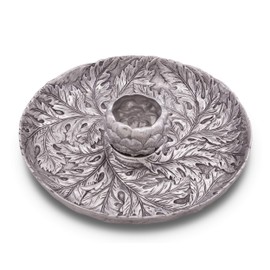 Arthur Court Designs Metal Chip and Dip Platter in Artichoke Pattern Sand Casted in Aluminum with Artisan Quality Hand Polished Designer Tarnish-Free 14.5 inch Diameter