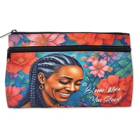 Shades of Color Twin Zipper Cosmetic Pouch – African American Art Travel Bag for Makeup, Toiletries & Accessories, Bloom Where You Stand