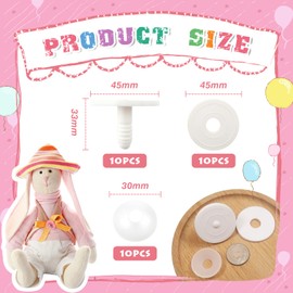 TOAOB 10 Set Doll Joints 45 mm White Plastic Animals Joints Safety Joints for Doll Making Limbs and Head Joints