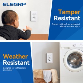 ELEGRP Duplex Receptacle with Wall Plate, 20A 125V Standard Electrical Wall Outlet, TR Tamper Resistant & WR Weather Resistant, 2 Pole 3 Wire, Self-Grounding, UL Listed, Glossy White, 10 Pack