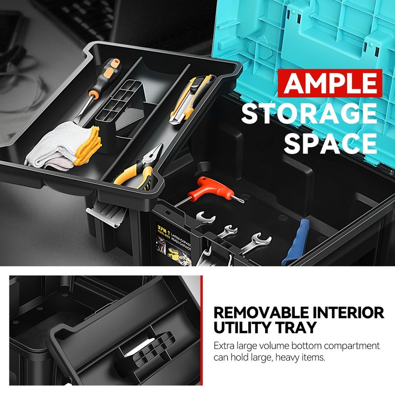 Auto Dynasty 17-Inch Tool Box, 2Pcs Toolboxes Organizer Storage with