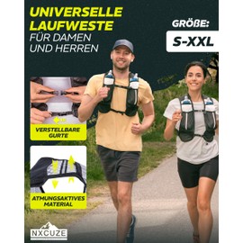 NXCUZE Running Vest for Men and Women - With 2 Soft Flasks 500 ml Each - Perfect Fit Thanks to Adjustable Straps - Non-Slip Thanks to Rubber Coating