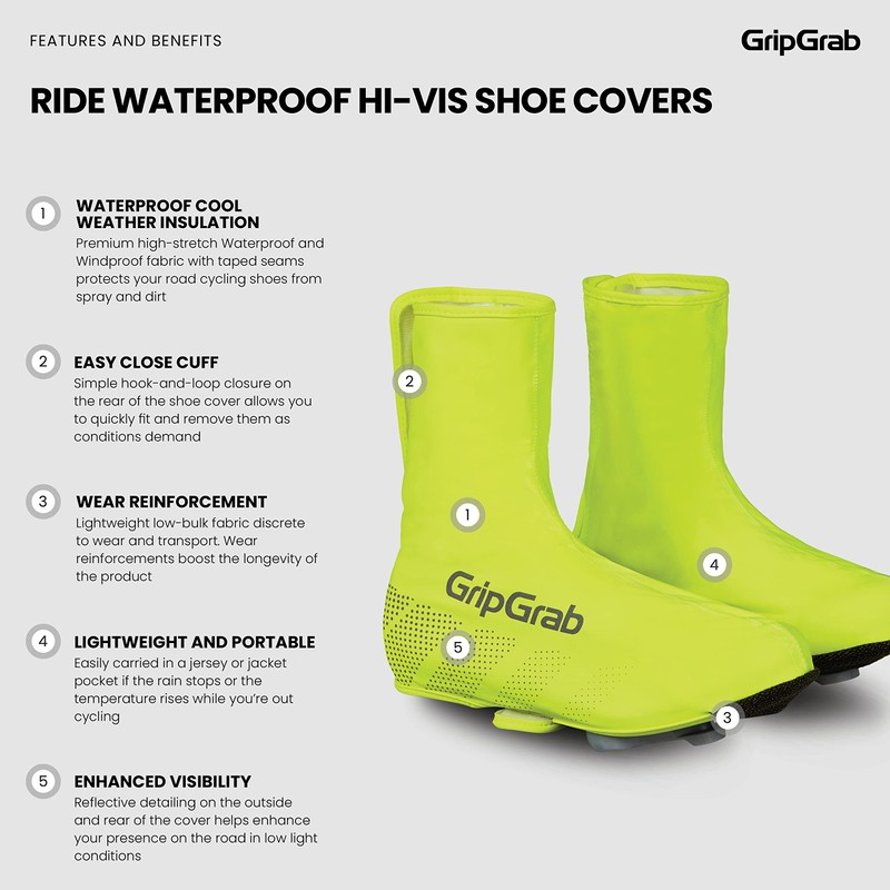 GripGrab RIDE Waterproof Road Bike Cycling Overshoes Thin Windproof Adjustable