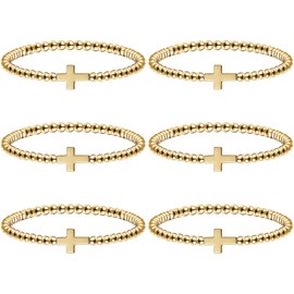 Huquary 6 Pcs Beaded Bracelets for Women Design Bracelets Stackable for Women Gold Sliver Charm Non Tarnish Jewelry Trendy (Golden,Cross)