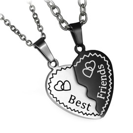 Flongo BFF Necklace for 2 Magnetic Friendship Necklaces Best Friends Gifts Stainless Steel Necklace Heart Puzzle Black Silver Gold with Engraving Best Friends Cheap Gift for Girlfriend Daughter Girls,