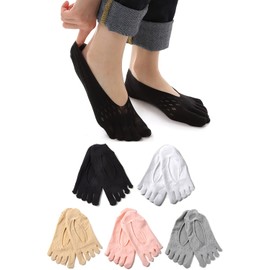 ApeStone 5 Toe Socks, Deodorizing, Anti-Slip, One Size, Shallow Shoes, Tights, Pumps, Set of 5 Pairs, 5-color