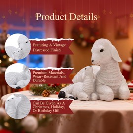 Topyond Lambs Sheep Figurines Statue, Rustic Sheep Figurines Resin Garden Decor, White Lamb Sculpture, Vintage Style Outdoor Decoration, for Yard and Farm-Themed Gifts