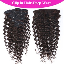 Curly Clip in Hair Extensions Real Human Hair 22inch 120g Invisible & Seamless 100% Brazilian Remy Human Extension Deep Wave Clip ins Extensions Double Weft 8 PCS with 20 Clips #2 Dark Brown
