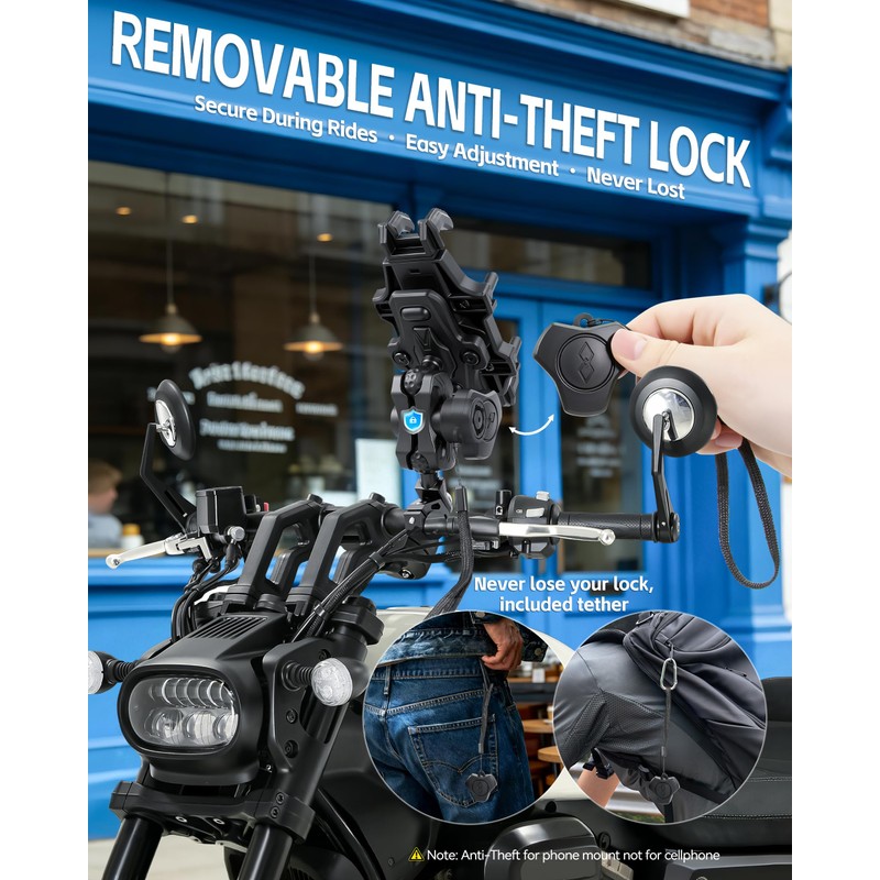 ZHILXN Anti-Theft Motorcycle Phone Mount with Vibration Dampener for ATV
