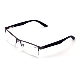 Lightweight Metal Half Rim Reading Glasses With Anti-reflective AR Coating Spring Hinge Reader - TR90 Temple (Gunmetal, 1.50)