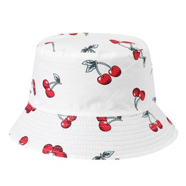 AYPOW Women Reversible Bucket Hat Cotton Fisherman Hat, UPF50+ Fashion Lightweight Sun Hats Summer Foldable Outdoor Cap, Packable Fruit Print Double-Side Cap for Teens Girls Beach Travel Party Holiday