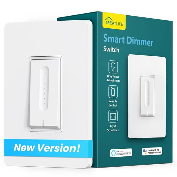 [New Version] TREATLIFE Smart Dimmer Switch, 2.4GHz WiFi Single-Pole Dimmable