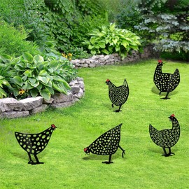 Zuzanny Chickens Decorative Animal Silhouette Statue Outdoor Garden Suitable for Pastoral Decoration of Garden Lawn Outdoor Black Metal Iron Pack of 5