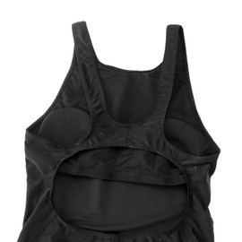 Girls Athletic One Piece Swimsuit Kids Solid Swimwear for Team Practice and Competition Black Navy Sport Bathing Suit(A Black,9-10T(M))