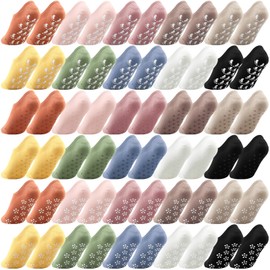 JaGely 30 Pairs Non Slip Pilates Socks with Grips Bulk for Women Men Yoga Socks Anti Skid Athletic Socks Cotton Grip Socks Ankle Socks for Barre Ballet Barefoot Hospital