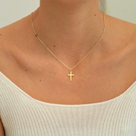 ZAULER Dainty Cross Necklace for Women 14K Gold Plated Small Cross Pendant, Simple and Trendy Faith Jewelry Gift
