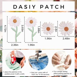 8 parches para coser margaritas, parches decorativos florales para planchar, parche bordado grande para mochilas, ropa de jeans, agujeros, chamarra, sombrero