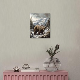 TUMOVO Paint by Numbers Kit for Adults - Brown Bear DIY Adult Paint by Number Kits Snow Mountains Acrylic Canvas Painting for Adults Beginners Art Crafts Without Frame, 16x20 Inch