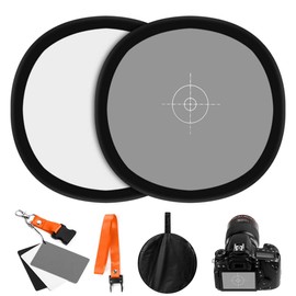 Fotover 2 in 1 Foldable 12 x 12 Inch White Balance and 3-in-1 Grey Card Reflects 18% of Light Reference Card with Premium Clip Release Neck Strap for Canon Nikon Sony Pentax Fuji Olympus Camera