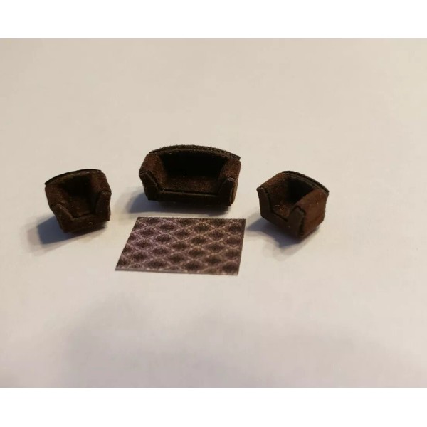 Unbranded 1:144 Miniature Rolled Arm Sofa and 2 Chairs with
