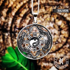 Yin and Yang Dragon Pendant Necklace, Large, Free Engraving,Solid 925 Sterling Silver,Quality -KimnKim