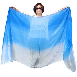 Winged Sirenny 3yds Belly Dance Silk Veil Gradient Color, Real Silk Luxury Bellydance Scarf with Hand Rolled Edges (blue gradient)