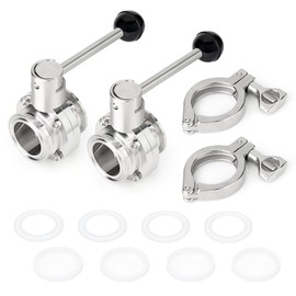 TAISHER 1PCS 304 Stainless Steel 2" Tri Clamp 64MM Ferrule Flange Sanitary Butterfly Valve with 2" Tri Clamp and Silicone Gasket