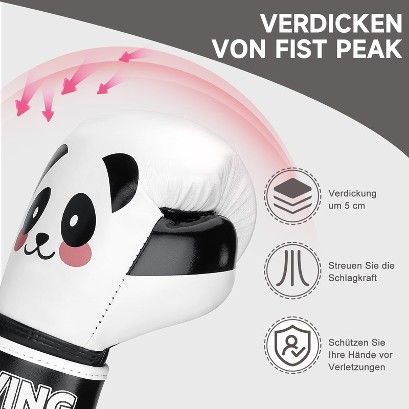 FIVING Children's Boxing Gloves, Panda Design, 4-6 oz, Breathable Mesh,