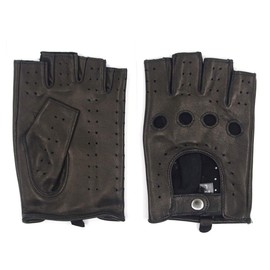 Harssidanzar Mens Driving Gloves Fingerless Gloves Lambskin Leather Unlined Half Finger Gloves GM032CA, Black, Size Large