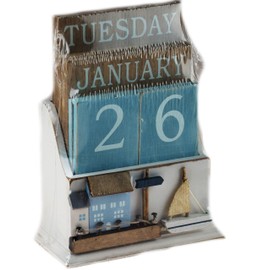 SiL Interiors Nautical Wooden Perpetual Calendar Desk Top Eternal Calendar Blocks - Boat House