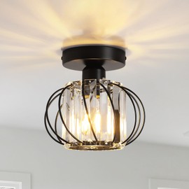 FORCOSO Crystal Ceiling Lights Fixtures, Modern Chandeliers Semi Flush Ceiling Lighting Fittings, Black Light Shade Metal Hallway Lights Ceiling for Kitchen Dining Rooms Living Rooms Bar Bedroom