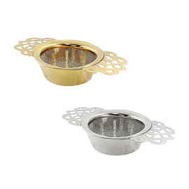 Wumuzai 2 Stück Teesieb mit Tropfschale, Edelstahl-Tee-Ei für Losen Blatt-Tee mit Doppelflügelgriff, Extra Feinmaschiges Metall-Teefilter-Sieb für Losen Tee Einzeltasse Saft Kaffee, Gold & Silber