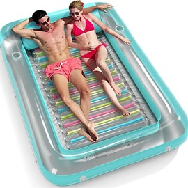 Jasonwell Inflatable Tanning Pool Lounger Float - Jasonwell 4 in 1 Sun Tan Tub Sunbathing Pool Lounge Raft Floatie Toys Water Filled Tanning Bed Mat Pad for Adult Blow Up Kiddie Pool Kids Ball Pit Pool - color: green w reflective base, size: XX-Large