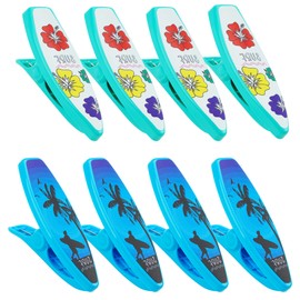 SHIDOW Beach Towel Clips, Surfboard Style Towel Clip for Chairs and Cruise, Heavy Duty Clothes Pins to Keep Towels Secure, Windproof Laundry Clips Beach Accessories (8 Pack)