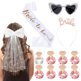JGA Accessories Women, Bride To Be Sash and Veil, Veil JGA White, Bride to Be Sash, Heart Sunglasses Pearl, JGA Decoration Women for Stag Party, Bridal Shower and Wedding Photography