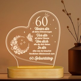 OkiyiD Birthday Woman Man, 60th Birthday Gifts - Acrylic Night Light Gifts Decoration, 60th Birthday for Dad, Mom, Friends, Husband, Wife, 60th Birthday Gift Ideas