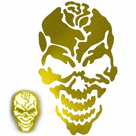 customTAYLOR33 High Intensity Reflective Skull Rose Decal (Premium Quality) / Multiple Colors/Vehicle & Helmet Compatible/Nighttime Visibility (Yellow/Gold, 4 inch X 2.5 inch)