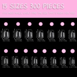 Title:LUFFLOK Pack of 300 Clear Nail Tips, Soft Gel Tips for Gel Nails, Nail Tips Extensions and False Nails, 15 Sizes, Full Cover Coffin Shape Nail Tips for Nail Salons, DIY Nail Art and Salon