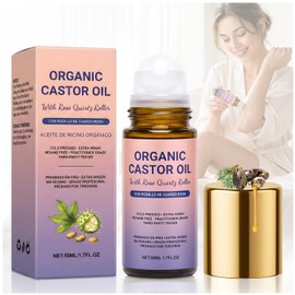 Organic Castor Oil Roll On with Rose Quartz Roller, 100% Castor Oil Organic Cold Pressed, for Face and Body, Hair, Eyebrows, Moisturize Skin It is an
