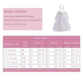 Leideur Baby Girl Christening Baptism Dress Long Blessing Gowns White Formal Wedding Dresses for Newborn (18 Months, White 1)